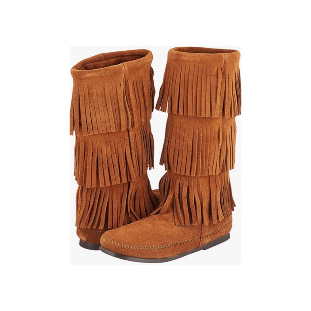 Minnetonka Fringe Boots - Calf length Brown Suede